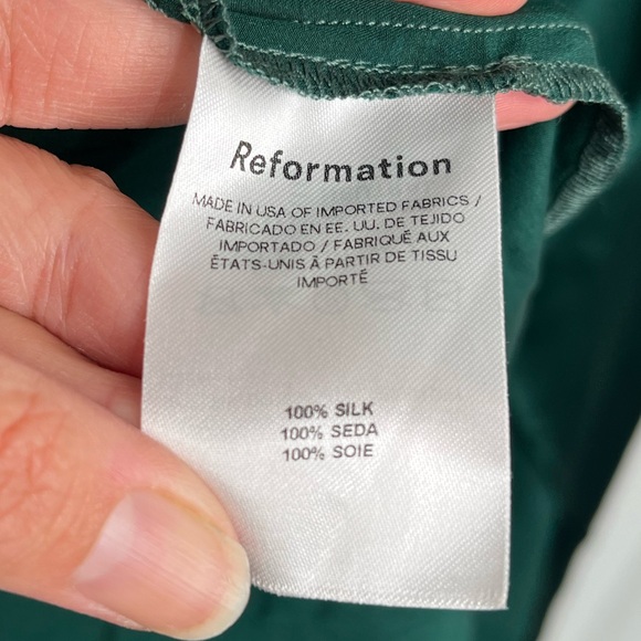 Reformation Carmelina Silk Dress Dark Green Size 12 NWT - Picture 11 of 16